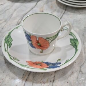 3- Villeroy And Boch Floral Porcelain Cup and Saucer Set Plus 3 Add.Saucers